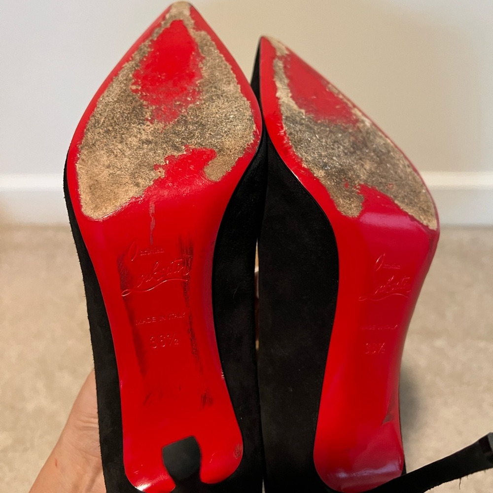 CHRISTIAN LOUBOUTIN BLACK SUEDE HEELS - Picture 9 of 13